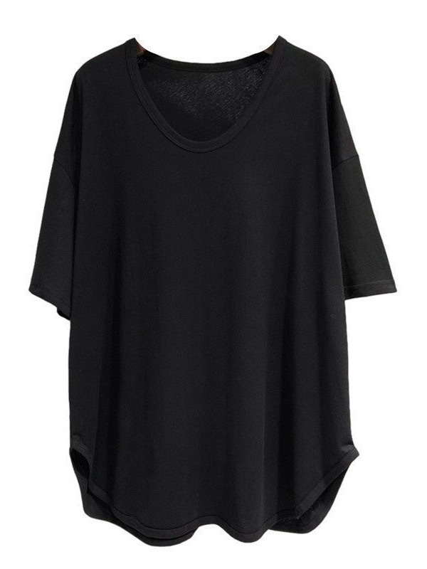 Ženski T-shirt s V-izrezom, kratki rukavi, srednja duljina, udoban kroj, jednobojna, korejski stil, plus size, ljetni