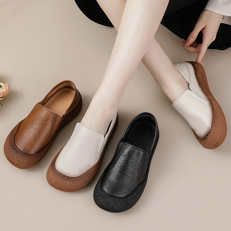 Ženske mokasice od kože prve klase, udobna mekana potplata, retro stil, slip-on, okrugli zaobljeni nos