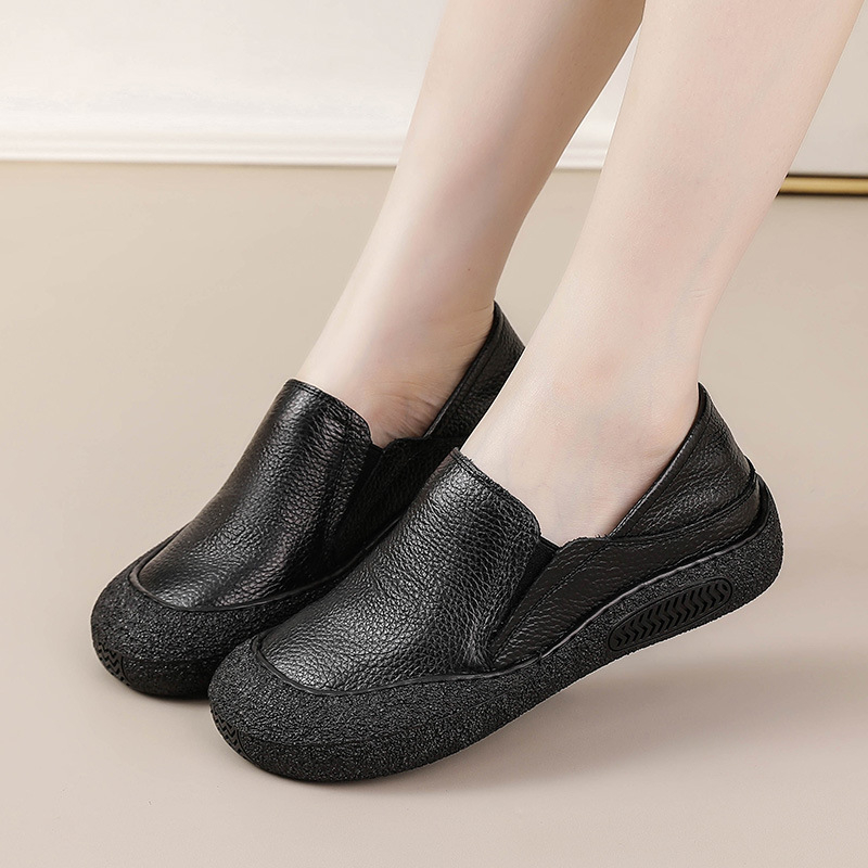 Ženske mokasice od kože prve klase, udobna mekana potplata, retro stil, slip-on, okrugli zaobljeni nos