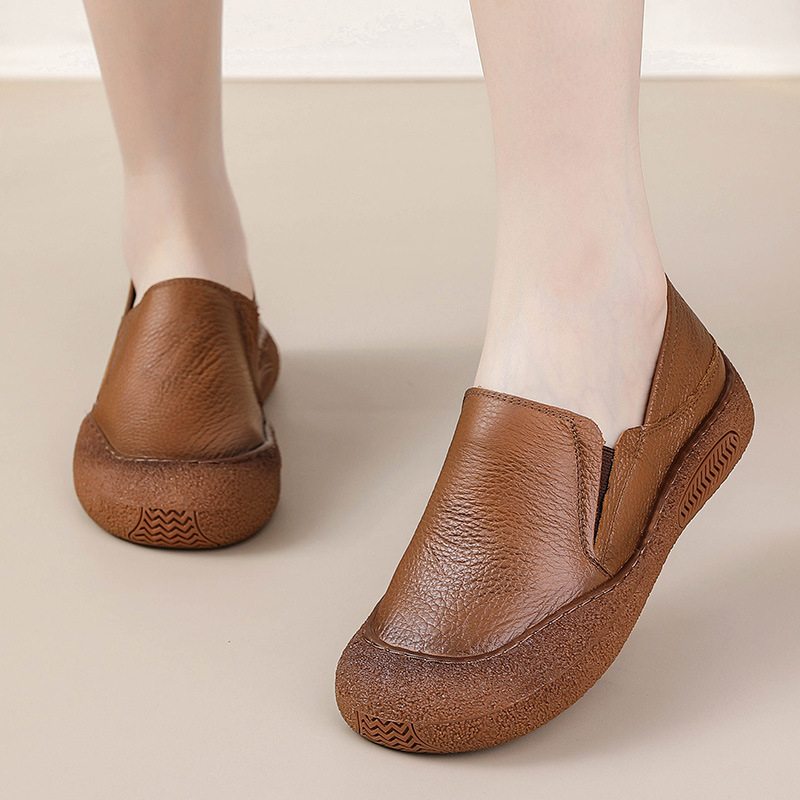 Ženske mokasice od kože prve klase, udobna mekana potplata, retro stil, slip-on, okrugli zaobljeni nos