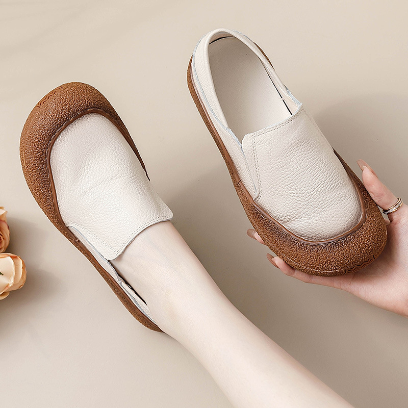 Ženske mokasice od kože prve klase, udobna mekana potplata, retro stil, slip-on, okrugli zaobljeni nos