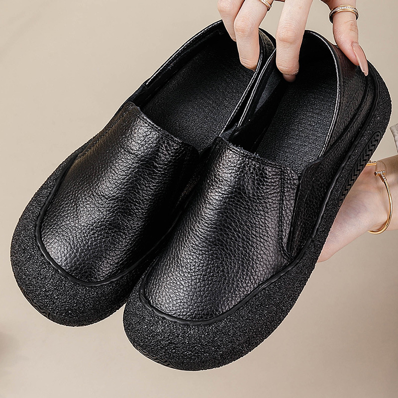 Ženske mokasice od kože prve klase, udobna mekana potplata, retro stil, slip-on, okrugli zaobljeni nos