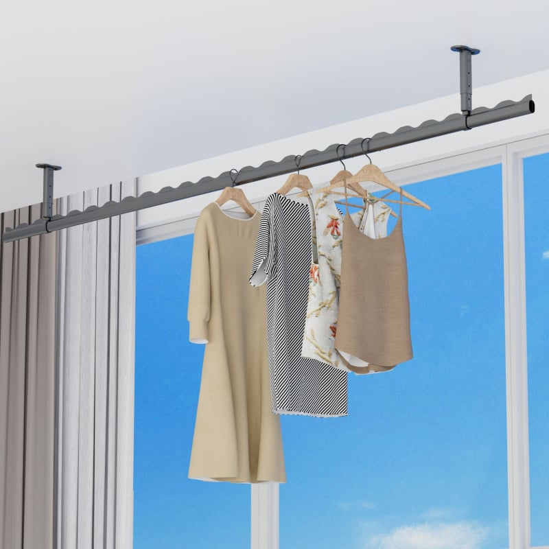 Po narudžbi balkon za sušenje odjeće, gornja montaža, čvrst, otporan na vjetar, dvostruka šipka, od aluminijske legure, crna ili bijela, model yp-033101