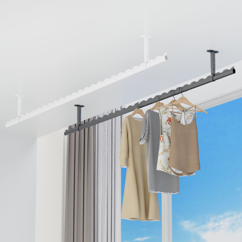Po narudžbi balkon za sušenje odjeće, gornja montaža, čvrst, otporan na vjetar, dvostruka šipka, od aluminijske legure, crna ili bijela, model yp-033101
