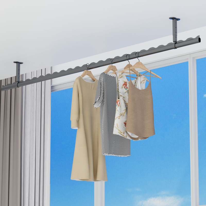 Po narudžbi balkon za sušenje odjeće, gornja montaža, čvrst, otporan na vjetar, dvostruka šipka, od aluminijske legure, crna ili bijela, model yp-033101