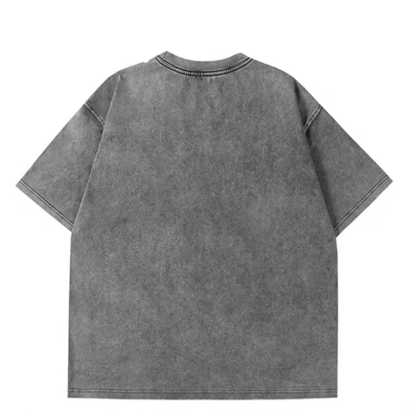 Hirsionsan acid wash ženska pamuk majica, vintage stil, slobodan kroj, okrugli izrez, kratki rukavi