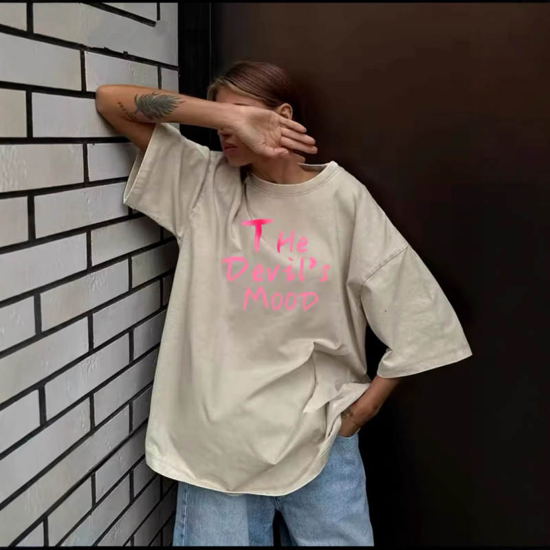 Hirsionsan acid wash ženska pamuk majica, vintage stil, slobodan kroj, okrugli izrez, kratki rukavi