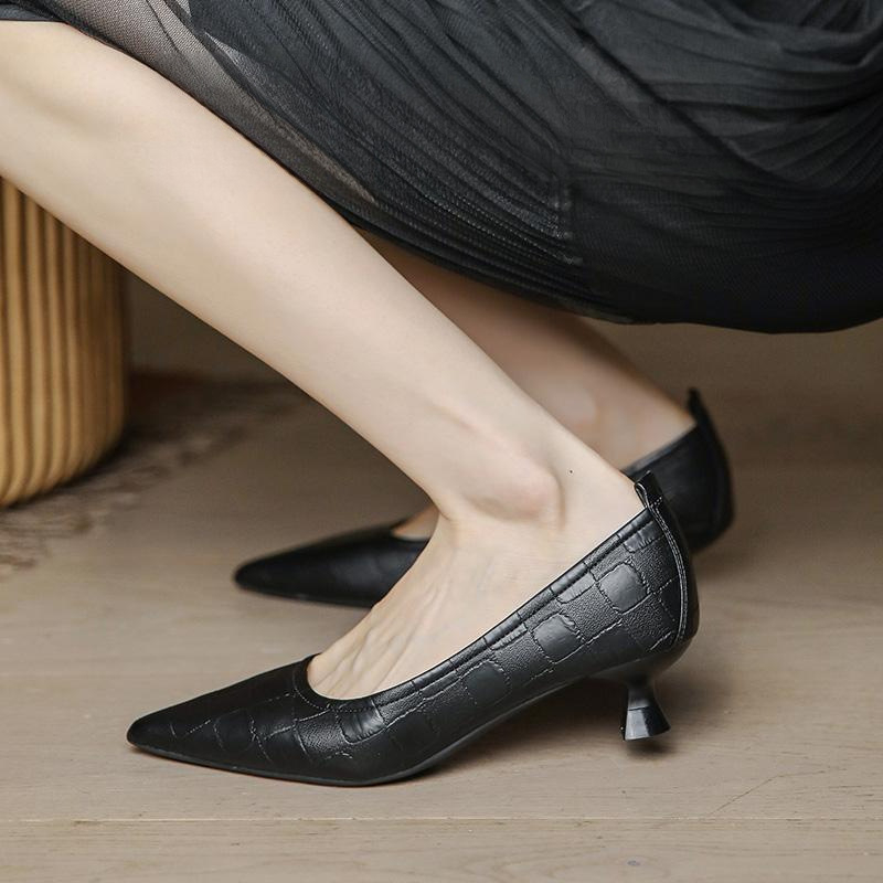 Ženske cipele s 3 cm niskim petom, PU koža, uski nos, retro francuski stil, svakodnevna obuća