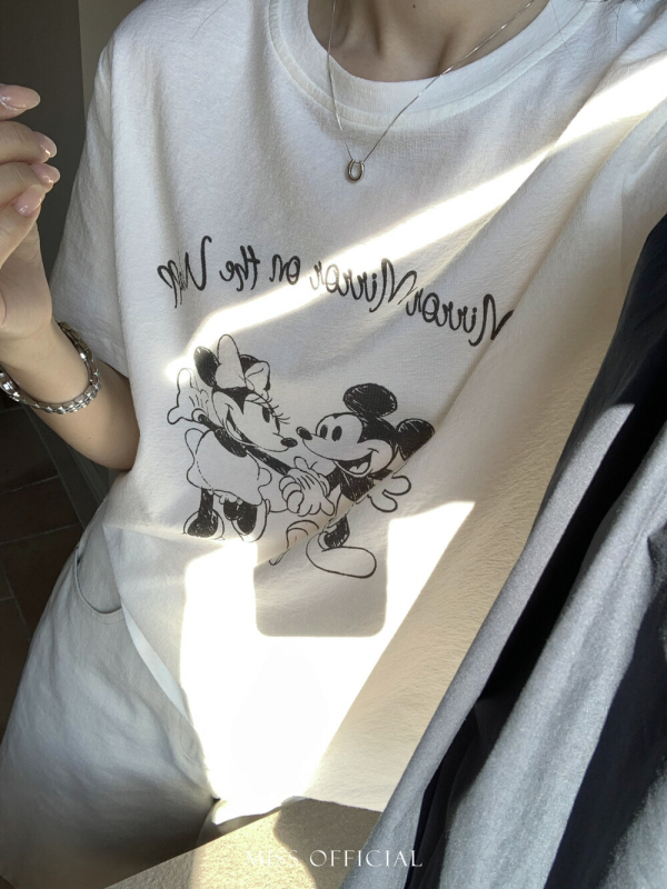 Miss Misi Home Ženska majica s Mickey Mouse motivom, kratkih rukava, okrugli izrez, korejski casual stil, 51001, proljeće 2026