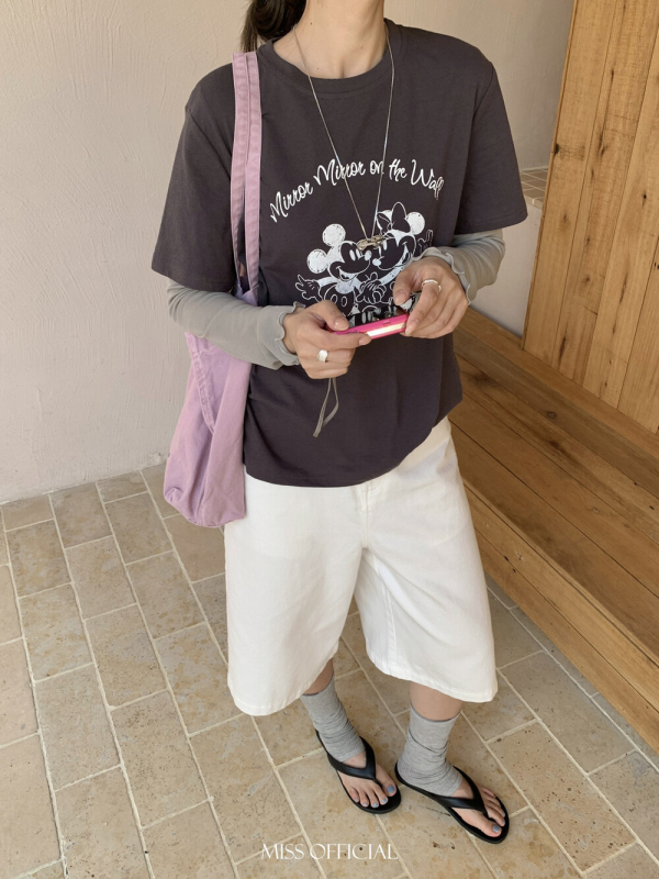 Miss Misi Home Ženska majica s Mickey Mouse motivom, kratkih rukava, okrugli izrez, korejski casual stil, 51001, proljeće 2026