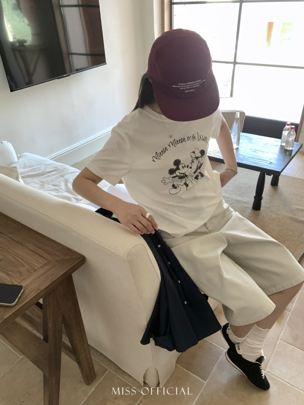 Miss Misi Home Ženska majica s Mickey Mouse motivom, kratkih rukava, okrugli izrez, korejski casual stil, 51001, proljeće 2026