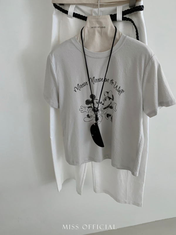Miss Misi Home Ženska majica s Mickey Mouse motivom, kratkih rukava, okrugli izrez, korejski casual stil, 51001, proljeće 2026