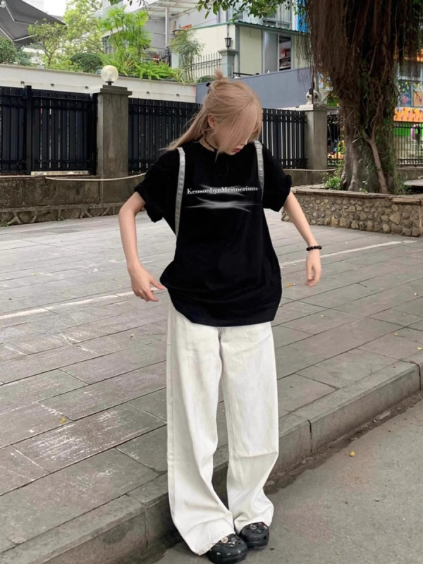 Crna ženska majica kratkih rukava, opušteni kroj za ljeto, plus veličina, čisti pamuk, jedinstven dizajn, inspirirano američkim streetwearom