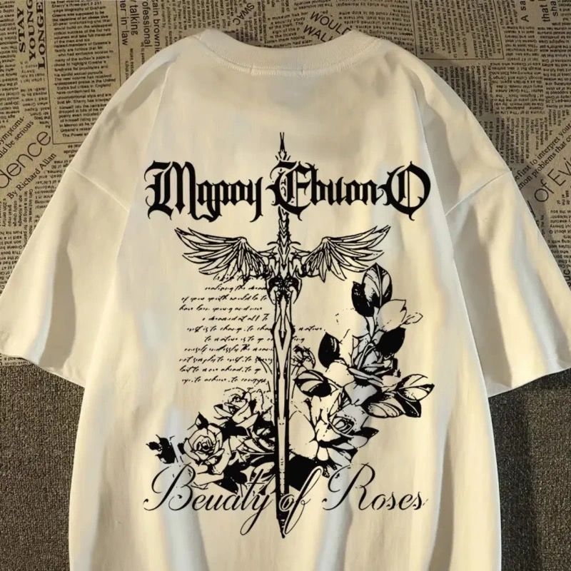 Američki stil street hip-hop ležerni ženski T-shirt s križnim dizajnom i okruglim izrezom, ljeto za parove