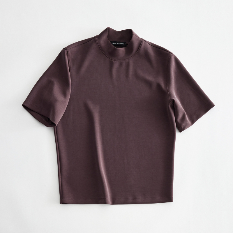 Ženski T-shirt kratkih rukava s ovratnikom mock neck, jednobojan, modal-poliester smjesa, mat završetak, model V9617