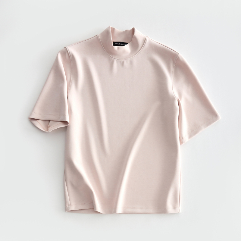 Ženski T-shirt kratkih rukava s ovratnikom mock neck, jednobojan, modal-poliester smjesa, mat završetak, model V9617