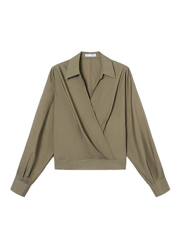 Ženska košulja s francuskim V-izrezom, inspirirana dizajnom, elegantna i minimalistička za uredski top za jesen.