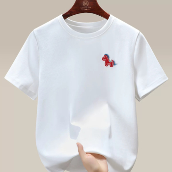 Bijela majica od čistog pamuka, unisex, kratki rukavi, dvostrano pletena, Godina konja