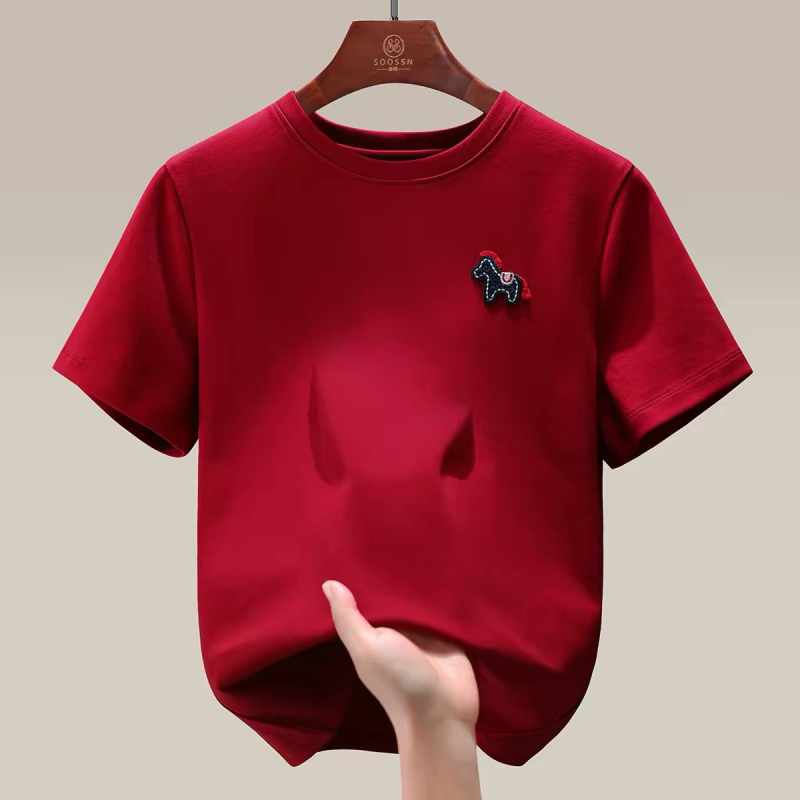 Bijela majica od čistog pamuka, unisex, kratki rukavi, dvostrano pletena, Godina konja