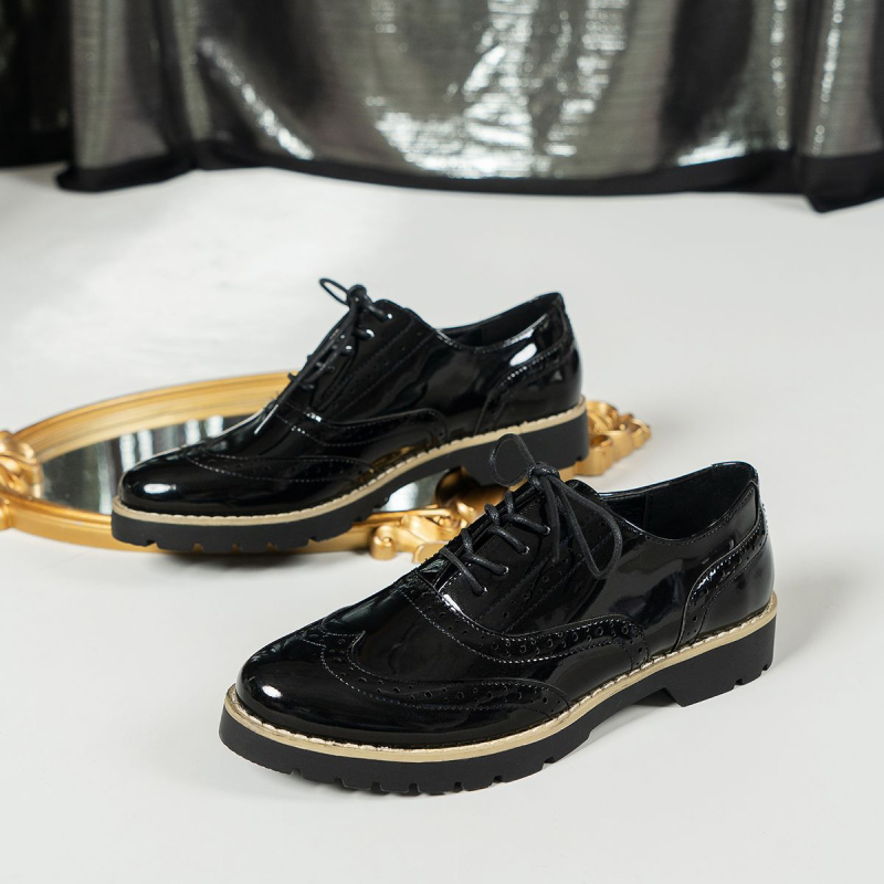 Γυναικείοι loafers με κορδόνια, μονόχρωμο φινίρισμα καθρέφτη
