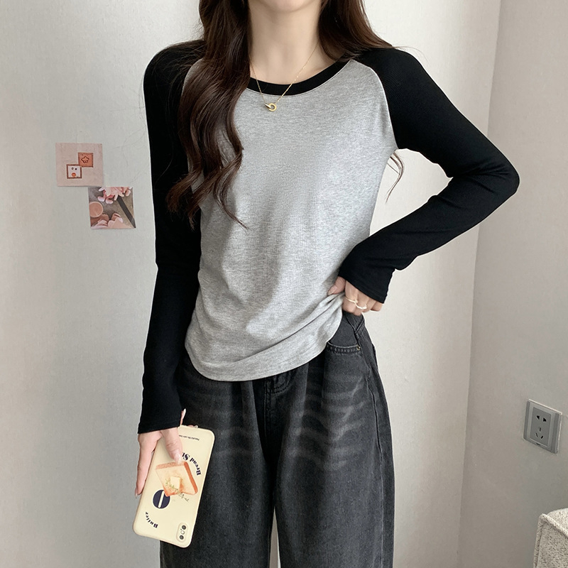 Ženski crop top s patchworkom i Raglan rukavima, uski kroj
