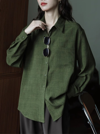 Ženska košulja s dugim rukavima u retro stilu, ležernog kroja, jednobojna, gradski stil, polo ovratnik, top za proljeće i jesen