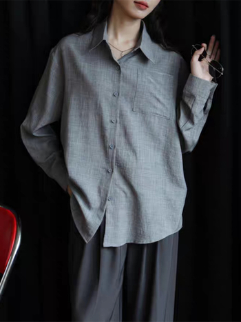 Ženska košulja s dugim rukavima u retro stilu, ležernog kroja, jednobojna, gradski stil, polo ovratnik, top za proljeće i jesen