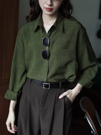 Ženska košulja s dugim rukavima u retro stilu, ležernog kroja, jednobojna, gradski stil, polo ovratnik, top za proljeće i jesen