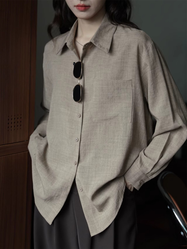 Ženska košulja s dugim rukavima u retro stilu, ležernog kroja, jednobojna, gradski stil, polo ovratnik, top za proljeće i jesen