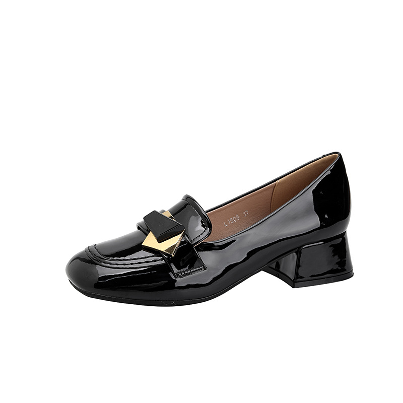Ženske loaferice s kvadratnom kopčom, okrugla špička, svakodnevna obuća, visina potpetice 3–5 cm, model 1506