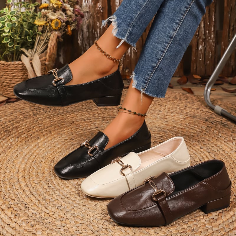 Ženske loaferice s kvadratnim vrhom, bijeli kožni loaferi, slip-on, britanski stil