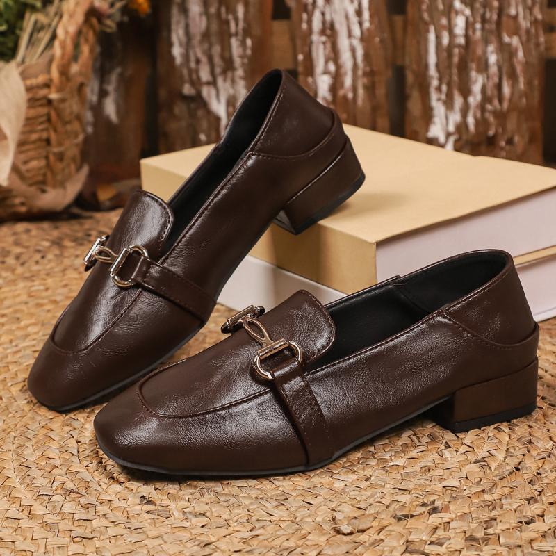 Ženske loaferice s kvadratnim vrhom, bijeli kožni loaferi, slip-on, britanski stil