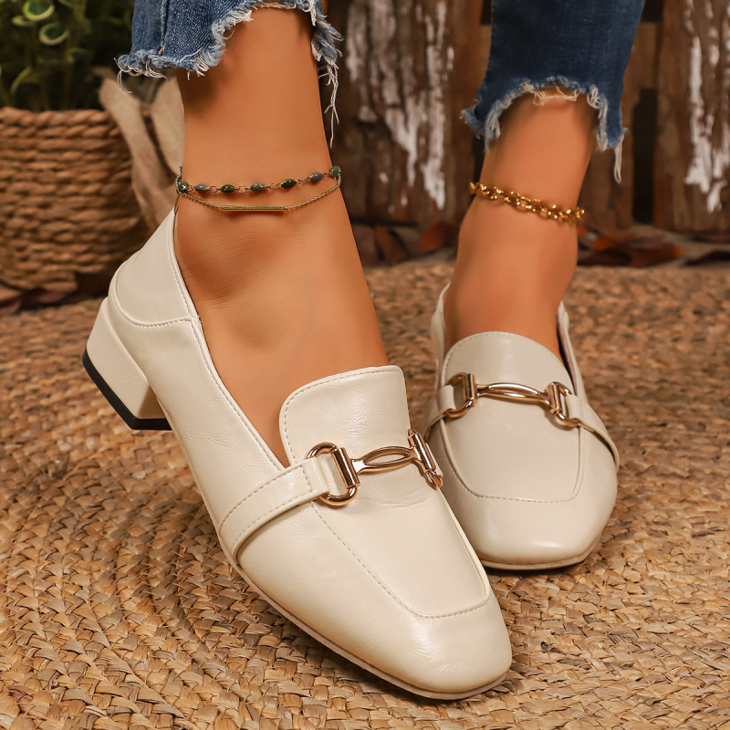 Ženske loaferice s kvadratnim vrhom, bijeli kožni loaferi, slip-on, britanski stil