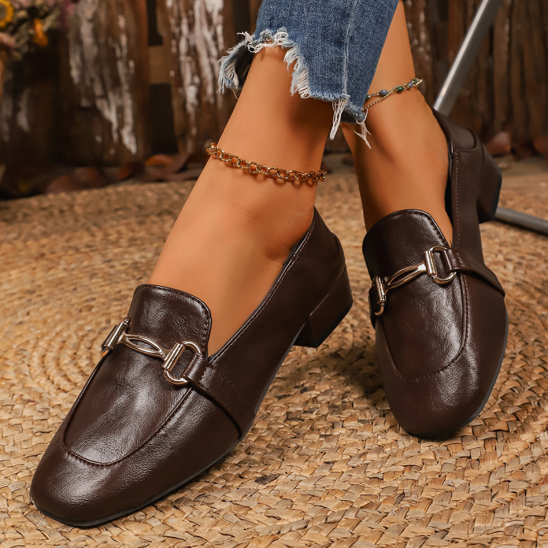 Ženske loaferice s kvadratnim vrhom, bijeli kožni loaferi, slip-on, britanski stil