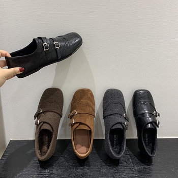 Ženske loafers s unutarnjim povećanjem visine, retro sive boje, s vunenom podstavom, za jesen-zimu