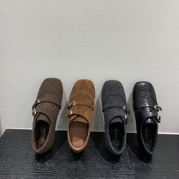 Ženske loafers s unutarnjim povećanjem visine, retro sive boje, s vunenom podstavom, za jesen-zimu