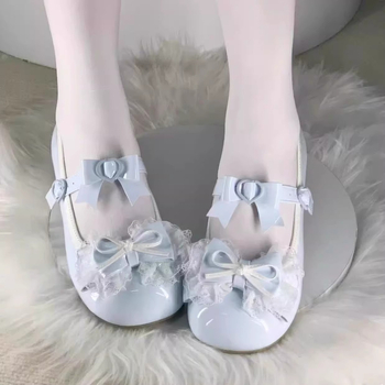 Little Dream Bell Ženske Lolita cipele s niskim heelom i okruglim vrhom, kožne balerine s cvjetnim uzorkom