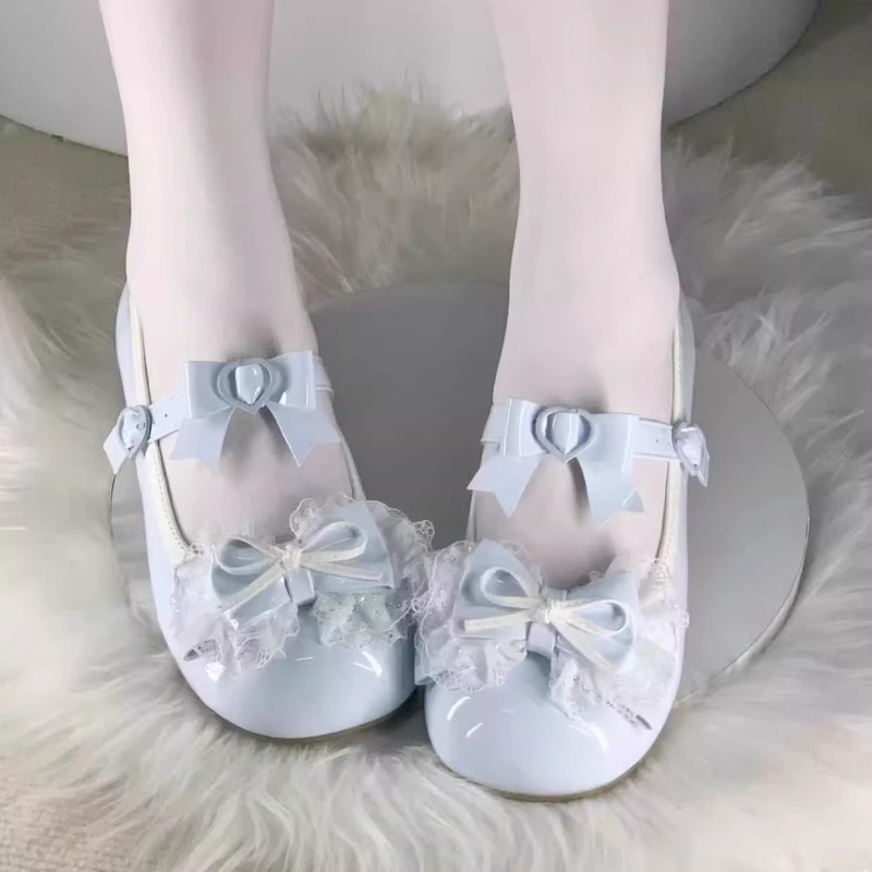 Little Dream Bell Ženske Lolita cipele s niskim heelom i okruglim vrhom, kožne balerine s cvjetnim uzorkom
