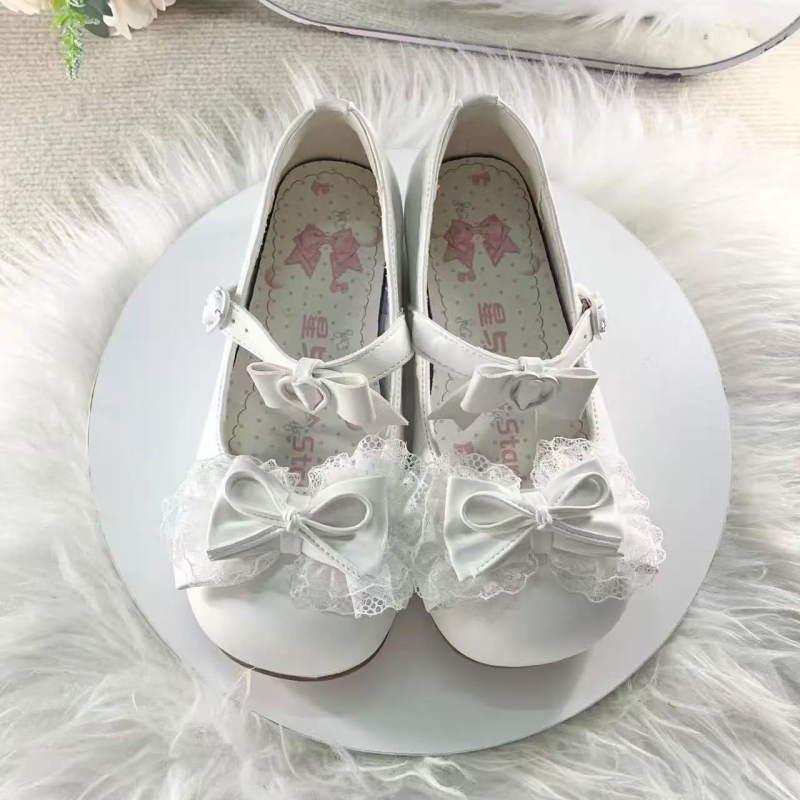 Little Dream Bell Ženske Lolita cipele s niskim heelom i okruglim vrhom, kožne balerine s cvjetnim uzorkom