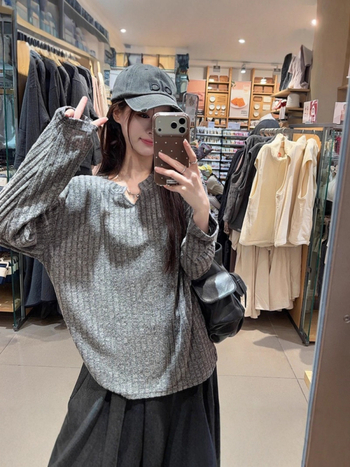 Ženska majica s dugim rukavima, teksturirana fleece materijal, korejskog stila, širokog kroja za proljeće i jesen