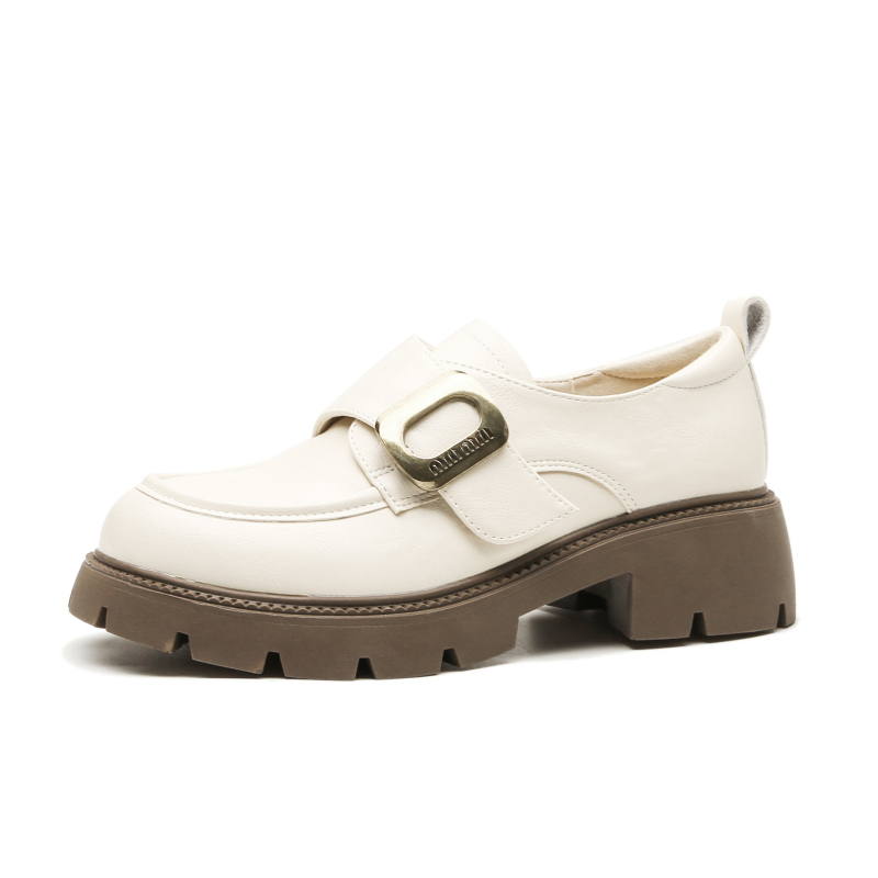 Ženski kožni loafer u britskom stilu s debelim podom i masivnim petom, 2026 model za sve sezone, retro moda s metalnim kopčom i Velcro zatvaračem