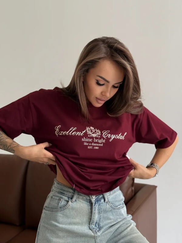 Ženski T-shirt kratkih rukava, 100% pamuk, ležerni široki kroj, ulicni retro stil, tisak s tekstom, okrugli izrez, inspirirano Harajuku, ljeto 2025