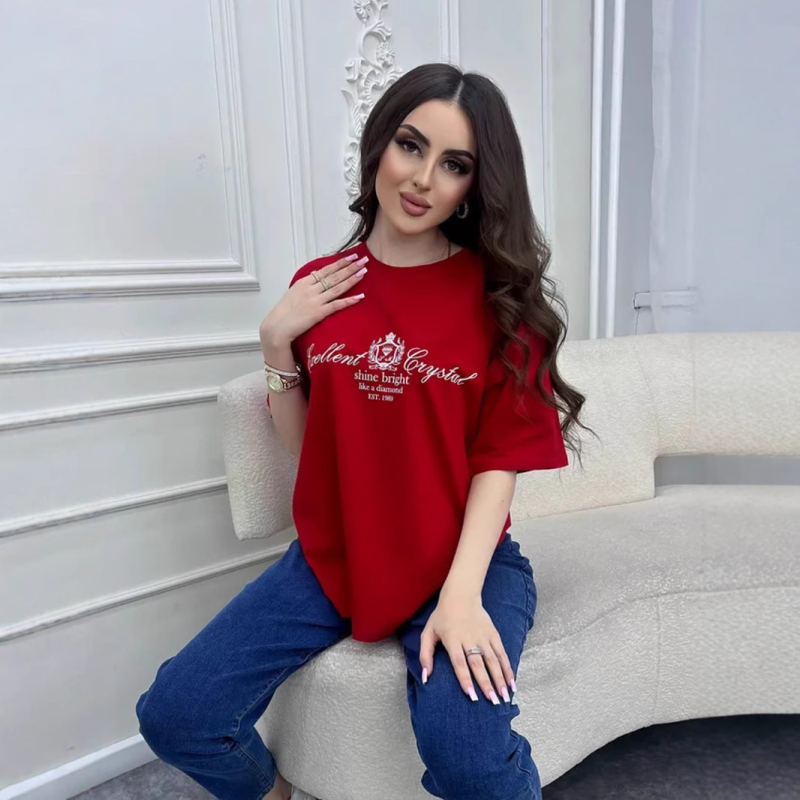 Ženski T-shirt kratkih rukava, 100% pamuk, ležerni široki kroj, ulicni retro stil, tisak s tekstom, okrugli izrez, inspirirano Harajuku, ljeto 2025