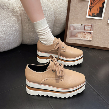 Ženske platforme loaferice s debelim potplatom, britski stil brogue Ciple s vezicama, četvrtasti vrh, kožne