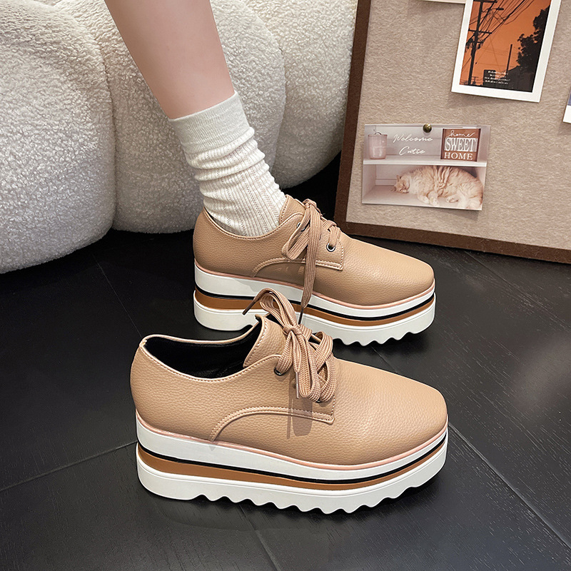 Ženske platforme loaferice s debelim potplatom, britski stil brogue Ciple s vezicama, četvrtasti vrh, kožne