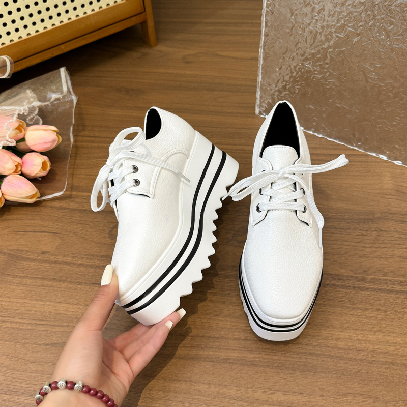 Ženske platforme loaferice s debelim potplatom, britski stil brogue Ciple s vezicama, četvrtasti vrh, kožne