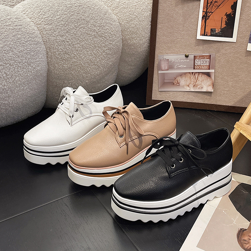 Ženske platforme loaferice s debelim potplatom, britski stil brogue Ciple s vezicama, četvrtasti vrh, kožne