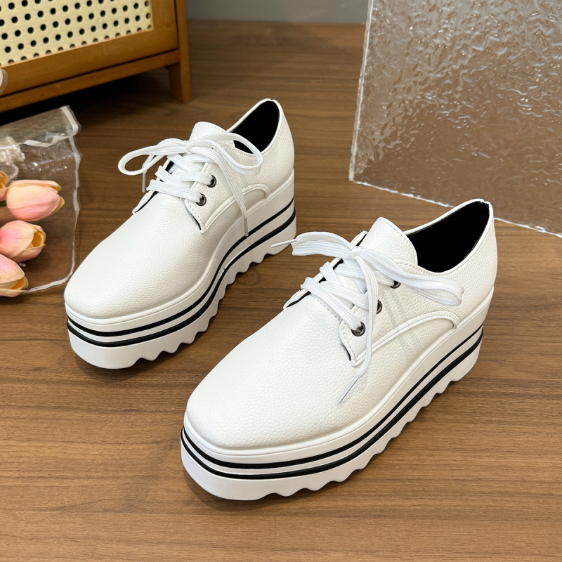 Ženske platforme loaferice s debelim potplatom, britski stil brogue Ciple s vezicama, četvrtasti vrh, kožne