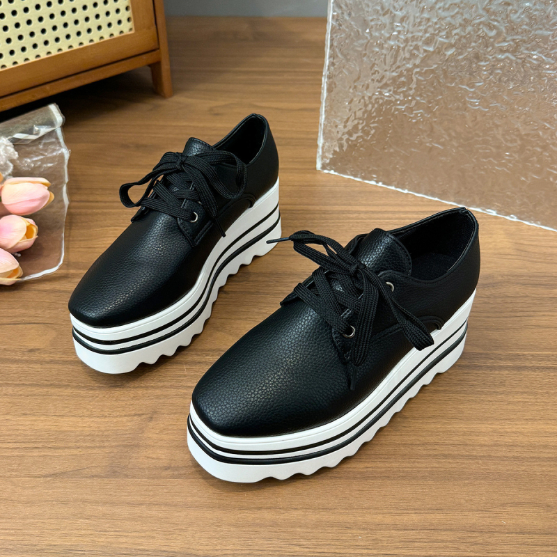 Ženske platforme loaferice s debelim potplatom, britski stil brogue Ciple s vezicama, četvrtasti vrh, kožne