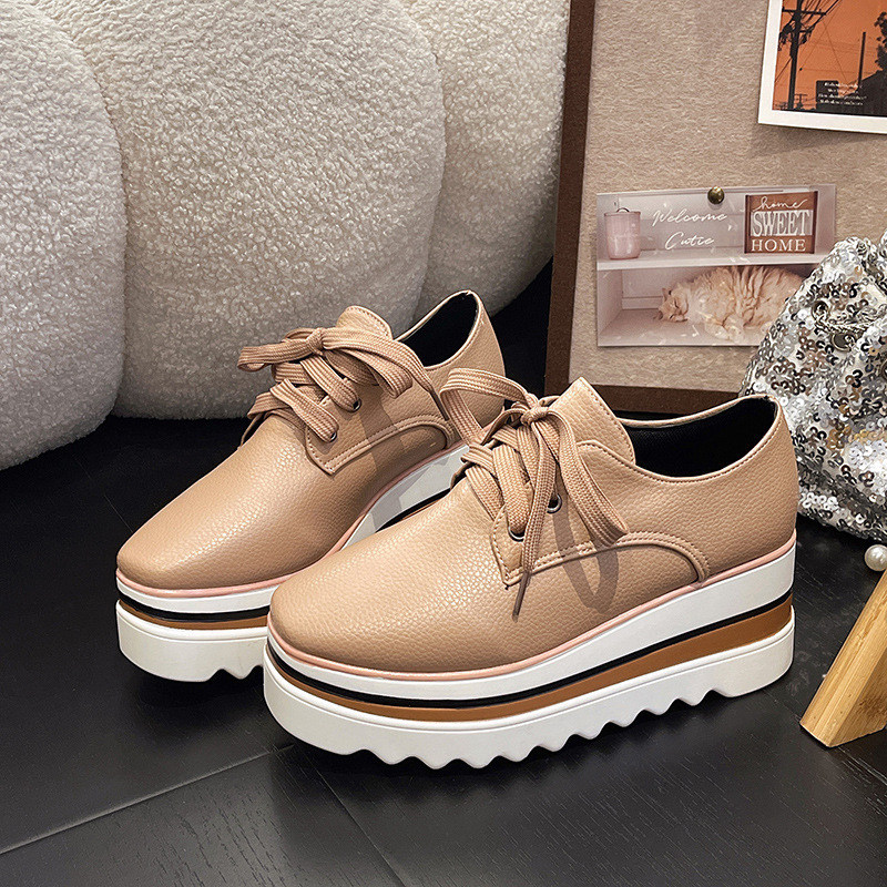Ženske platforme loaferice s debelim potplatom, britski stil brogue Ciple s vezicama, četvrtasti vrh, kožne